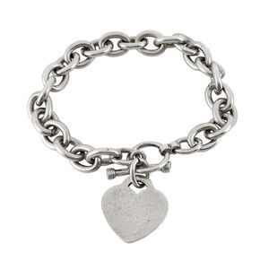 Vintage Sterling Silver 925 2.2cm Heart Charm Toggle Bracelet 7.5"